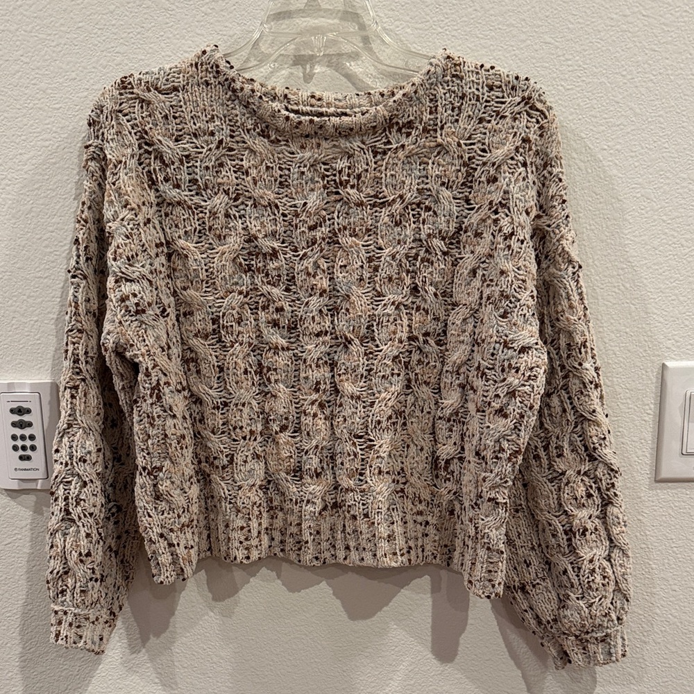 Jessica Simpson Chunky Knit Women's Sweater - Cream and Brown with blue flecks